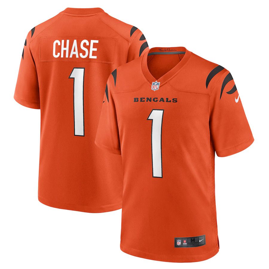 Men Cincinnati Bengals #1 JaMarr Chase Nike Orange Game NFL Jersey